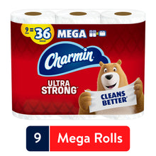 Load image into Gallery viewer, Charmin Ultra Strong Toilet Paper, 9 Mega Rolls
