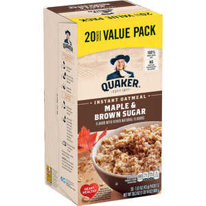 *Quaker, Instant Oatmeal, Maple & Brown Sugar, 1.51 oz, 20 Packets