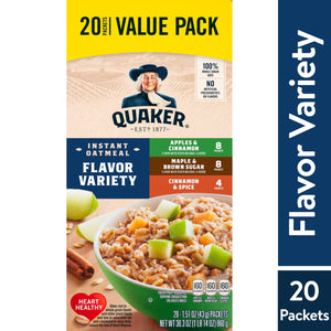 *Quaker, Instant Oatmeal, Variety Pack, 1.51 oz, 20 Packets