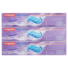 Load image into Gallery viewer, Colgate MaxFresh KnockOut Whitening Toothpaste with Mini Breath Strips, Mint Fusion, 6 oz, 3 Count
