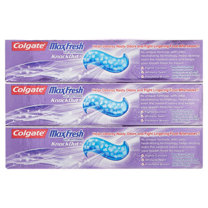 Colgate MaxFresh KnockOut Whitening Toothpaste with Mini Breath Strips, Mint Fusion, 6 oz, 3 Count